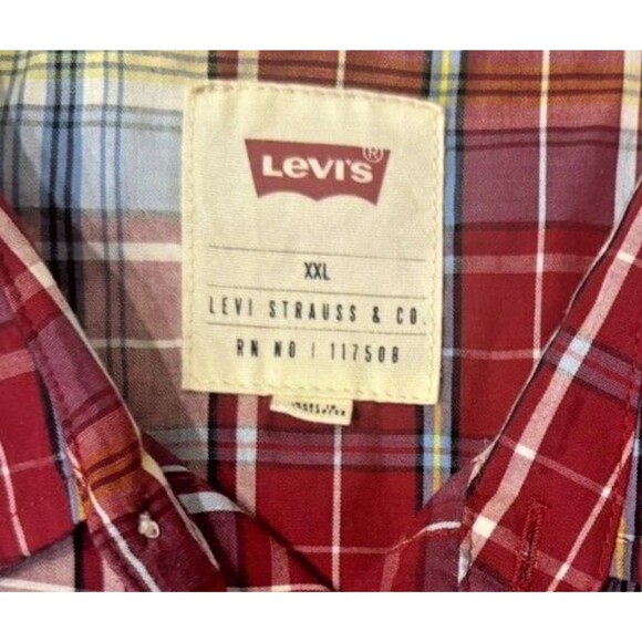 Levis Western Shirt Mens 2XL Pearl Snap Short Sleeve Standard Fit Black Plaid - Picture 3 of 4